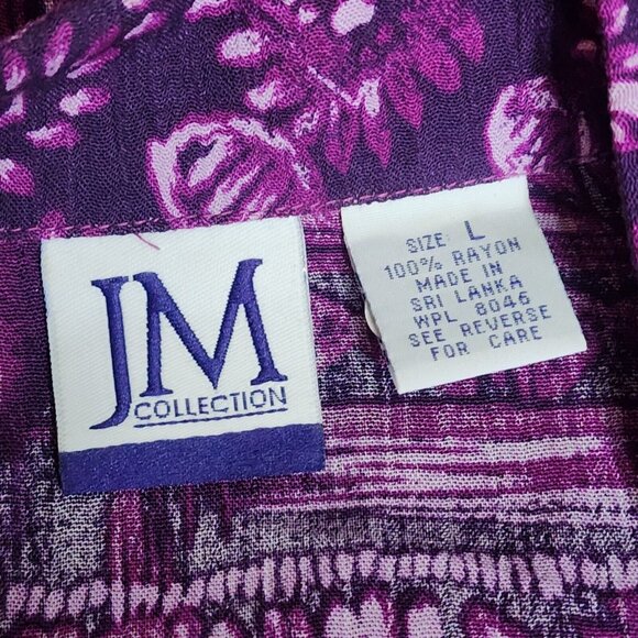 JM COLLECTION Purple Floral 2 Piece Outit Set Shirt Skirt Womens Size L Large - Picture 7 of 8